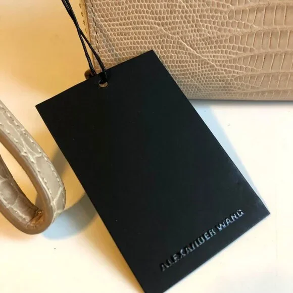 NWT ALEXANDER WANG Lydia Bag Croc Embossed Leather Clutch Bag Almond MSRP $650